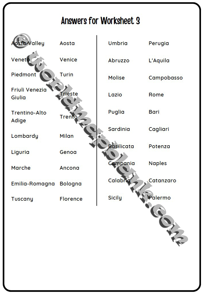 Italy Worksheet Answers