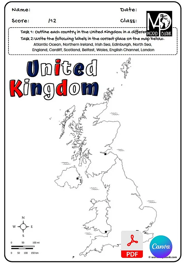 UK Map Worksheets: Countries, Capitals & Cities