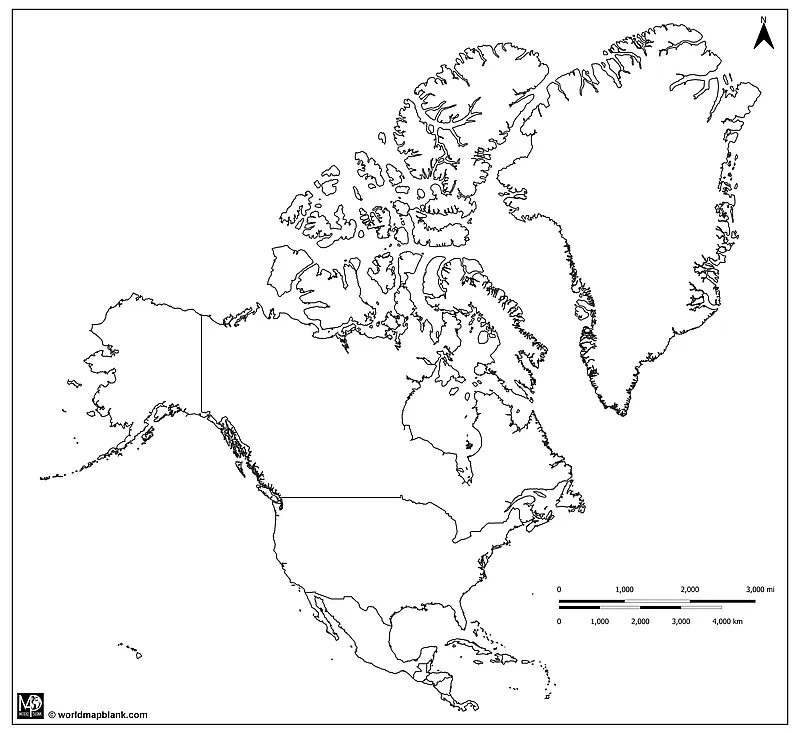 ​unbeschriftete Karte Von Nordamerika Und Mittelamerika