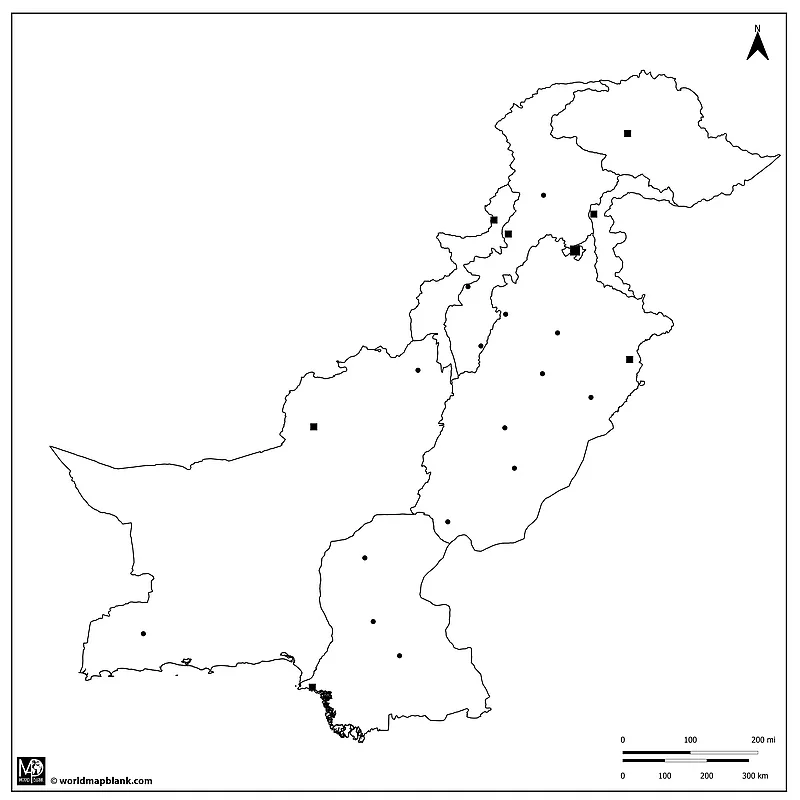 Pakistan Map Outline with Cities