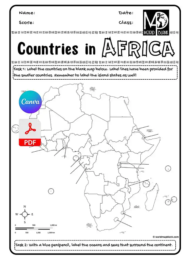 Africa Map Worksheets: African Countries & Capitals