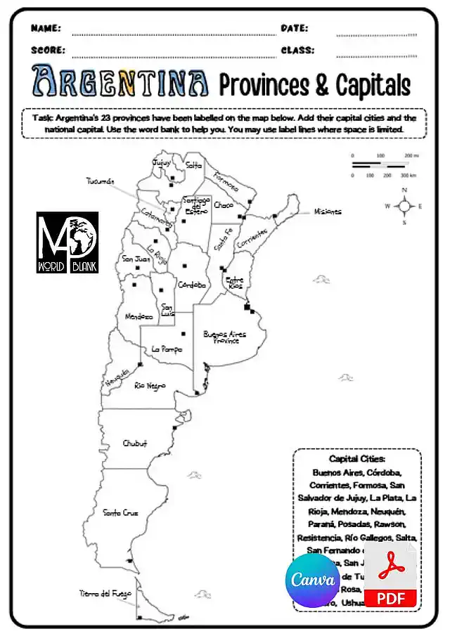 Argentina Map Worksheets: Provinces & Capitals