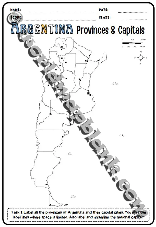 Argentina Worksheet Capitals and Provinces