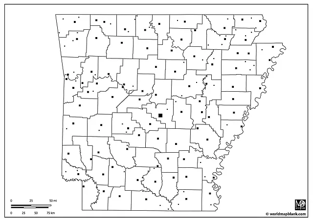 Arkansas Outline Map with Cities and Towns