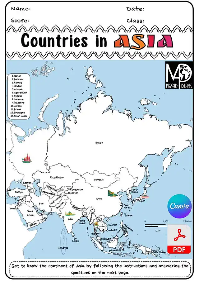 Asia Map Worksheets Product Image