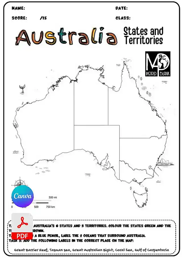 Australia Map Worksheets: States, Territories & Capitals