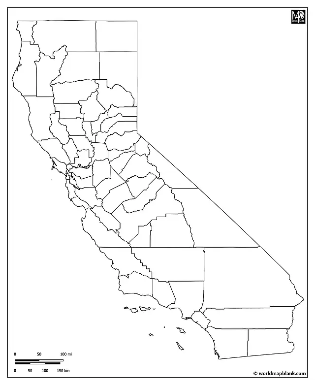 Blank California Map with Counties
