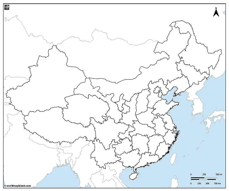 Blank China Map with Neighboring Countries