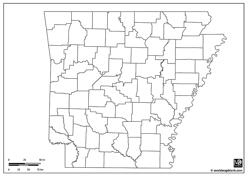 Blank Map of Arkansas with Counties