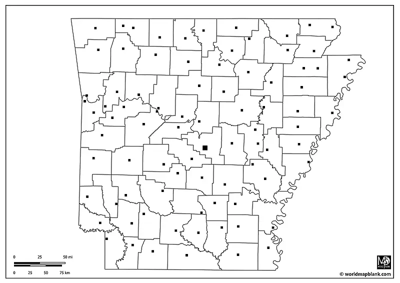 Blank Map of Arkansas with County Seats