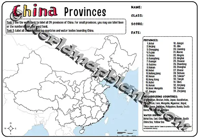 China Map Worksheets 1