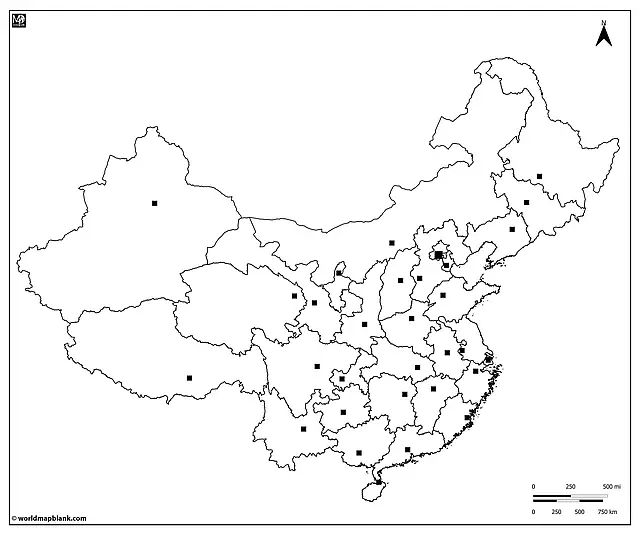 Leere Karte Von China Mit Hauptstädten
