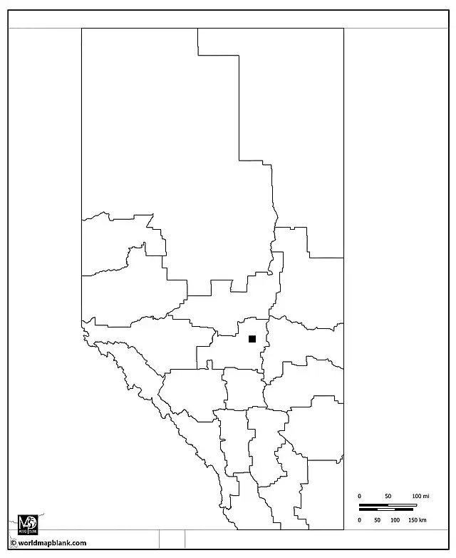 Alberta Blank Map with Province Capital