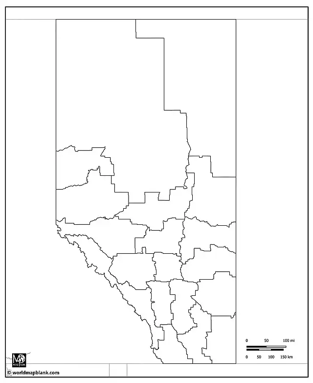 Blank Alberta Map with Neighboring Provinces