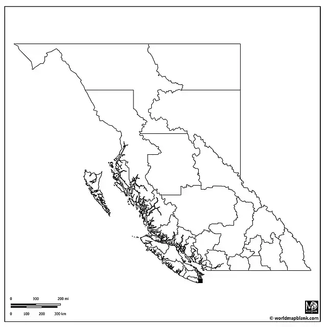 Blank Map of British Columbia with Capital