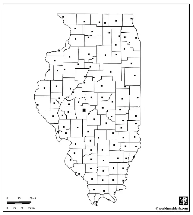 Blank Map of Illinois with Counties and County Seats