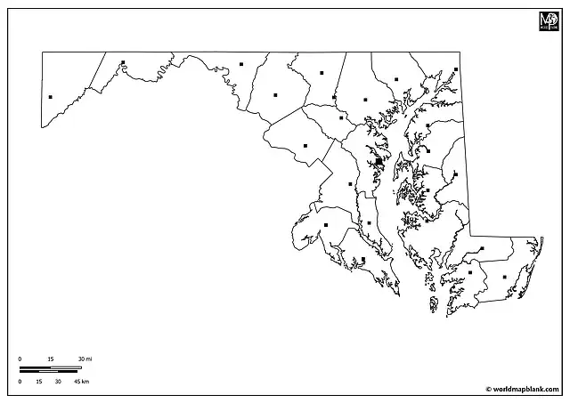 Blank Map of Maryland with County Seats