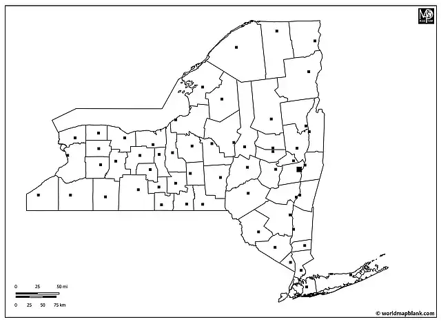 Blank Map of New York with County Seats
