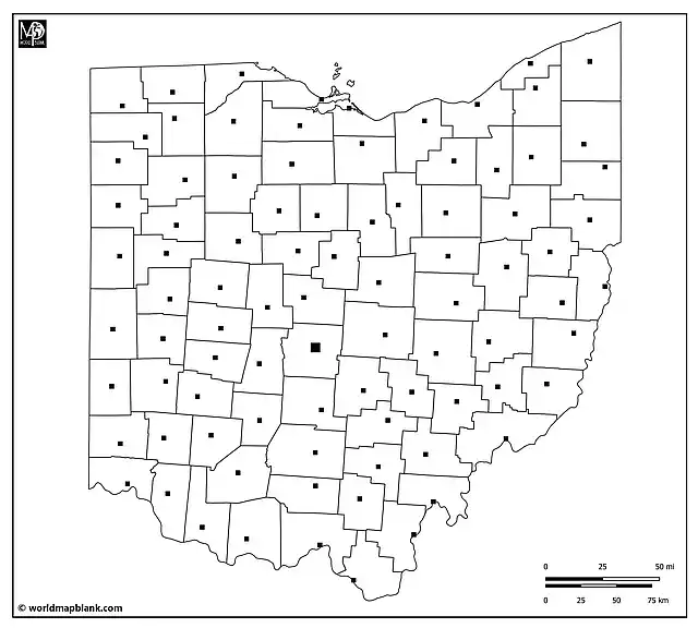 Blank Map of Ohio with County Seats