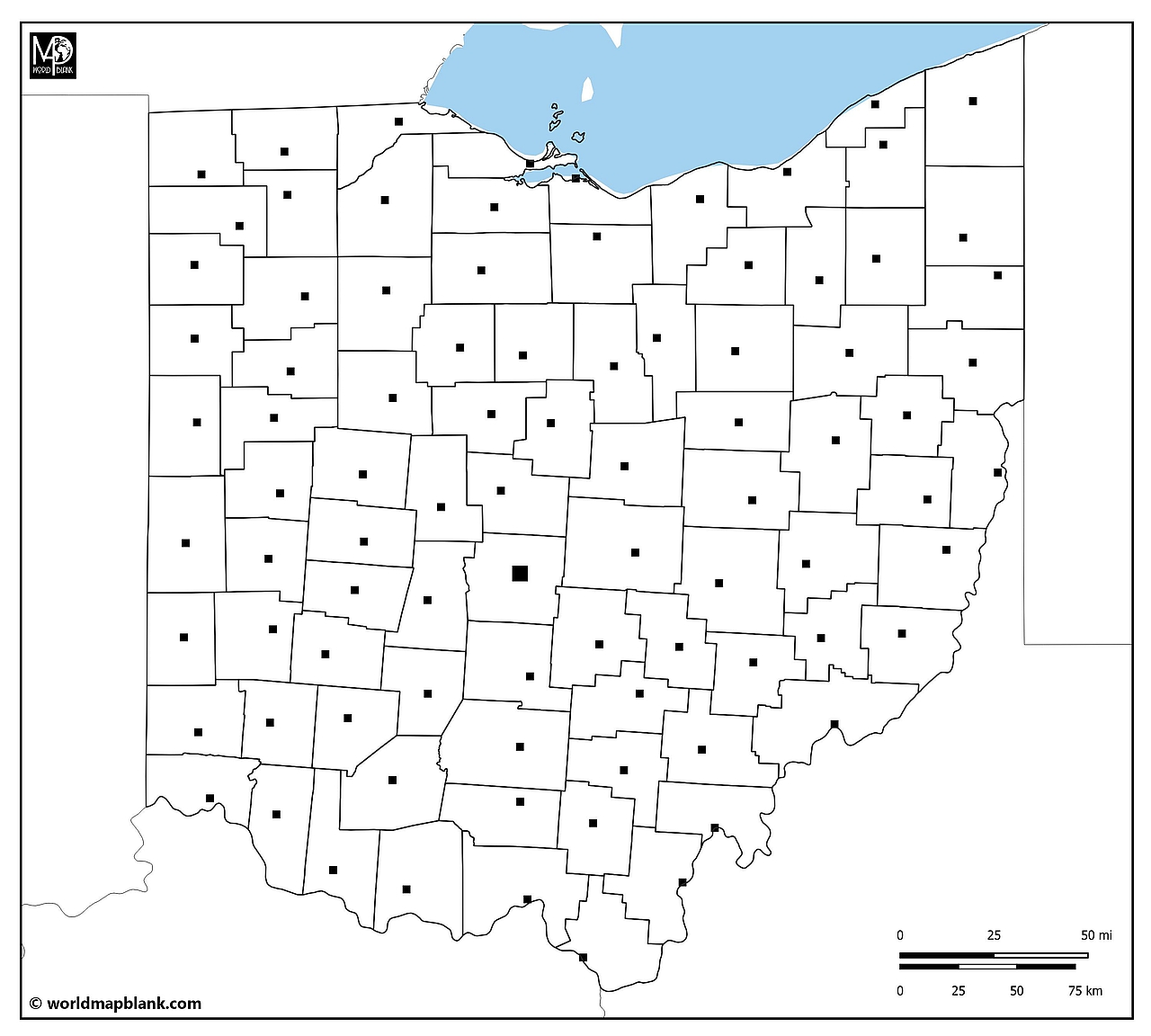 Blank Map of Ohio with Neighboring States