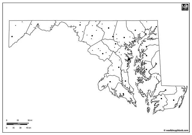 Blank Maryland Map with Cities and Towns