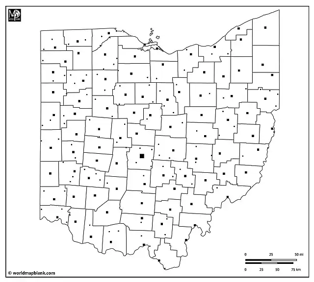 Blank Ohio Map with Cities and Towns