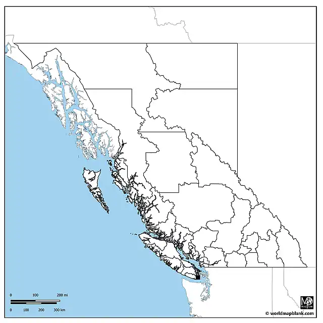 British Columbia Blank Map with Capital