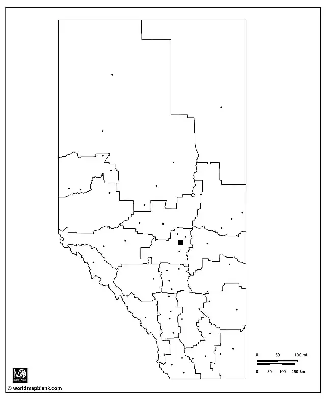 Printable Blank Map of Alberta with Cities