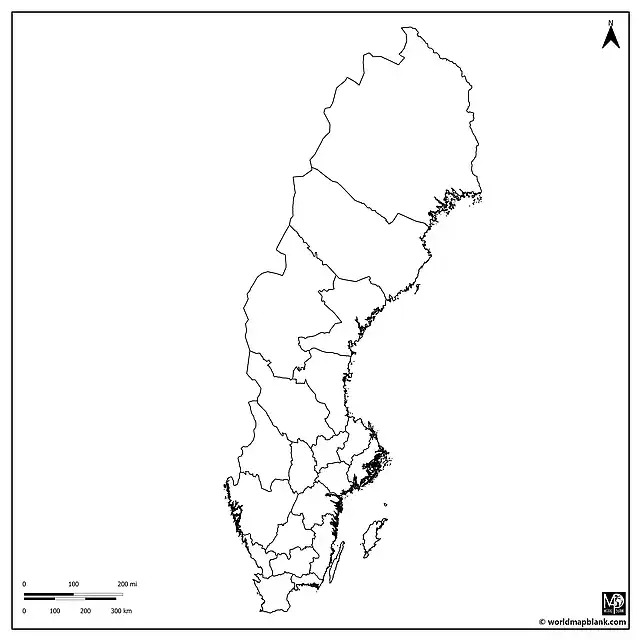 Blank Map of Sweden with Counties