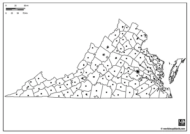 Blank Map of Virginia with County Seats