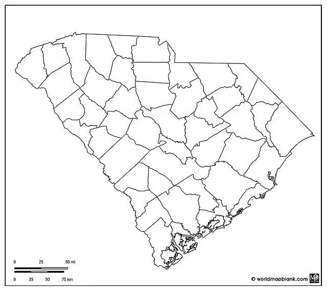 Blank South Carolina Map with Counties